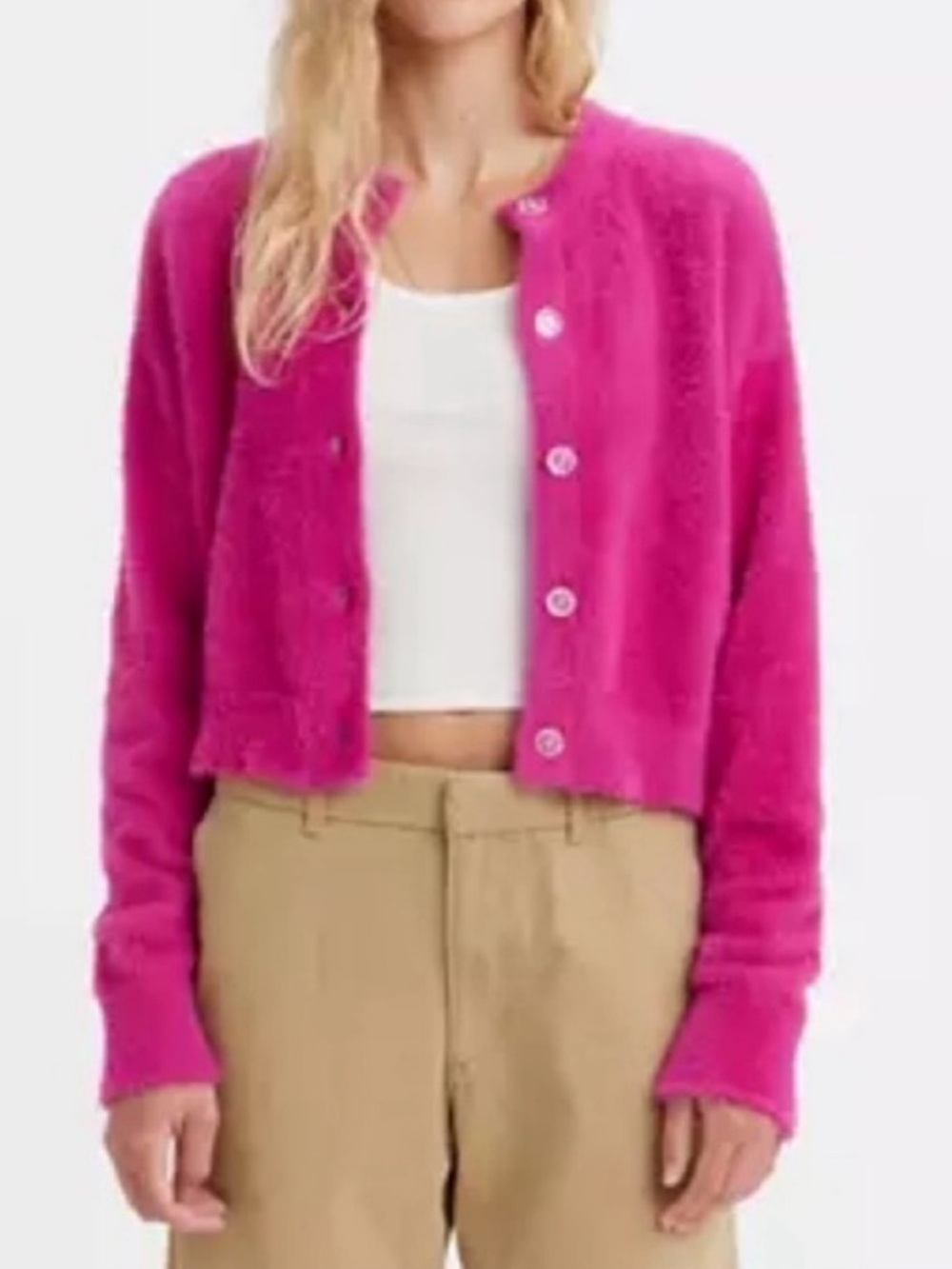 Levi’s XLarge Sweater Cat Cardigan in Festival Fuschia Pink fuzzy soft NWT